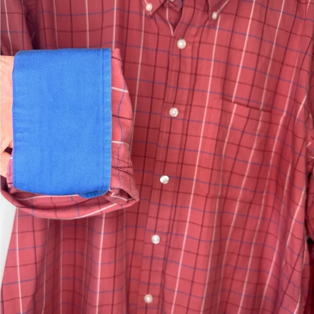 Samuel Windsor Button Down Shirt XL Red Windowpane Check Long Sleeve